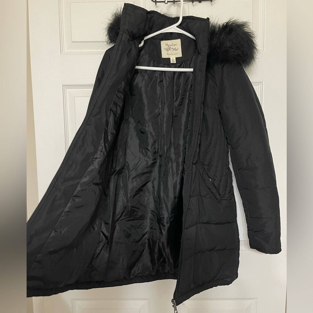 Maralyn & Me Black Puffer Jacket with Faux Fur Hood - New!